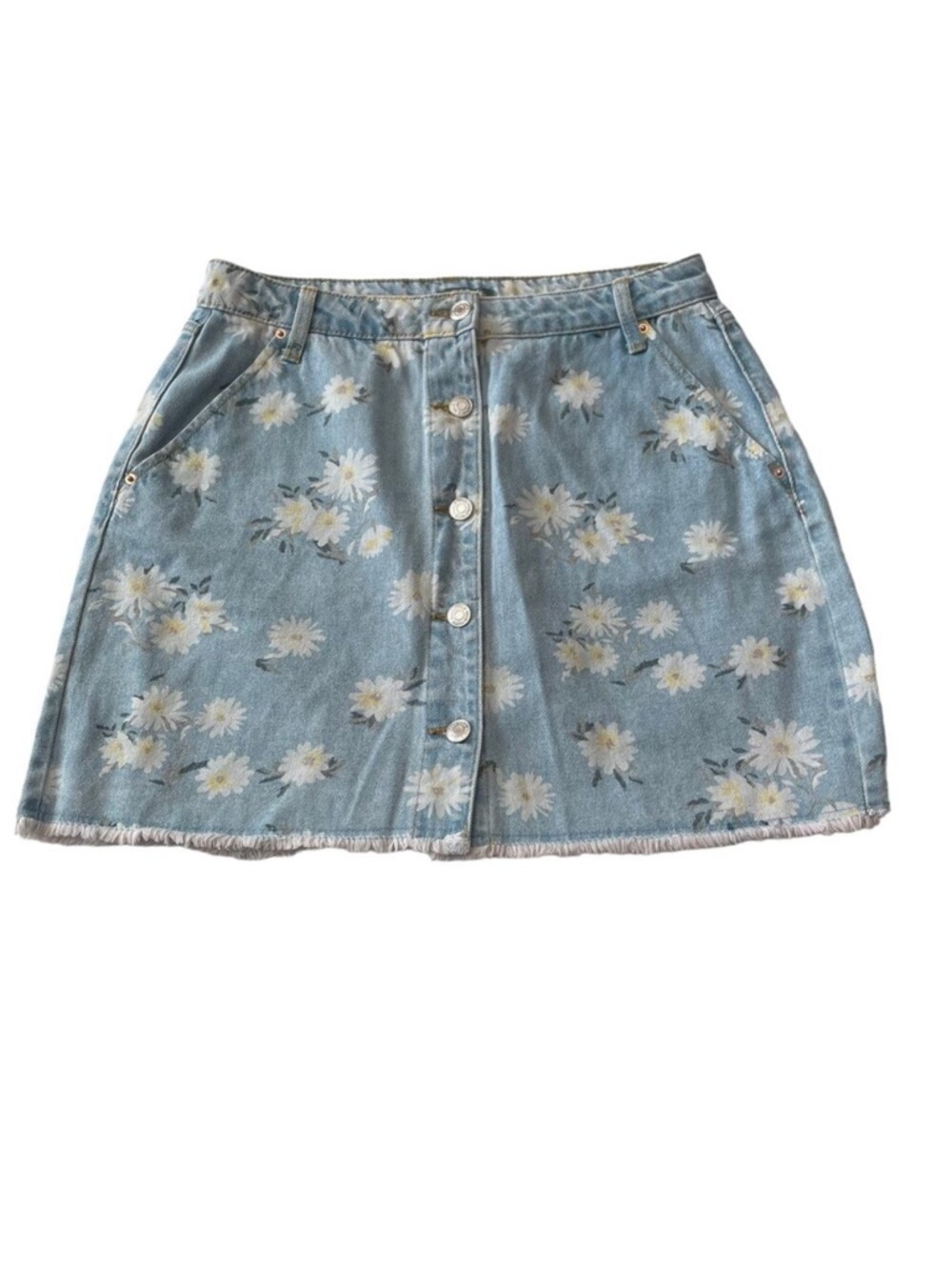 wild fable Light Blue Daisy Button-Front Mini Denim Skirt NWOT Size 4